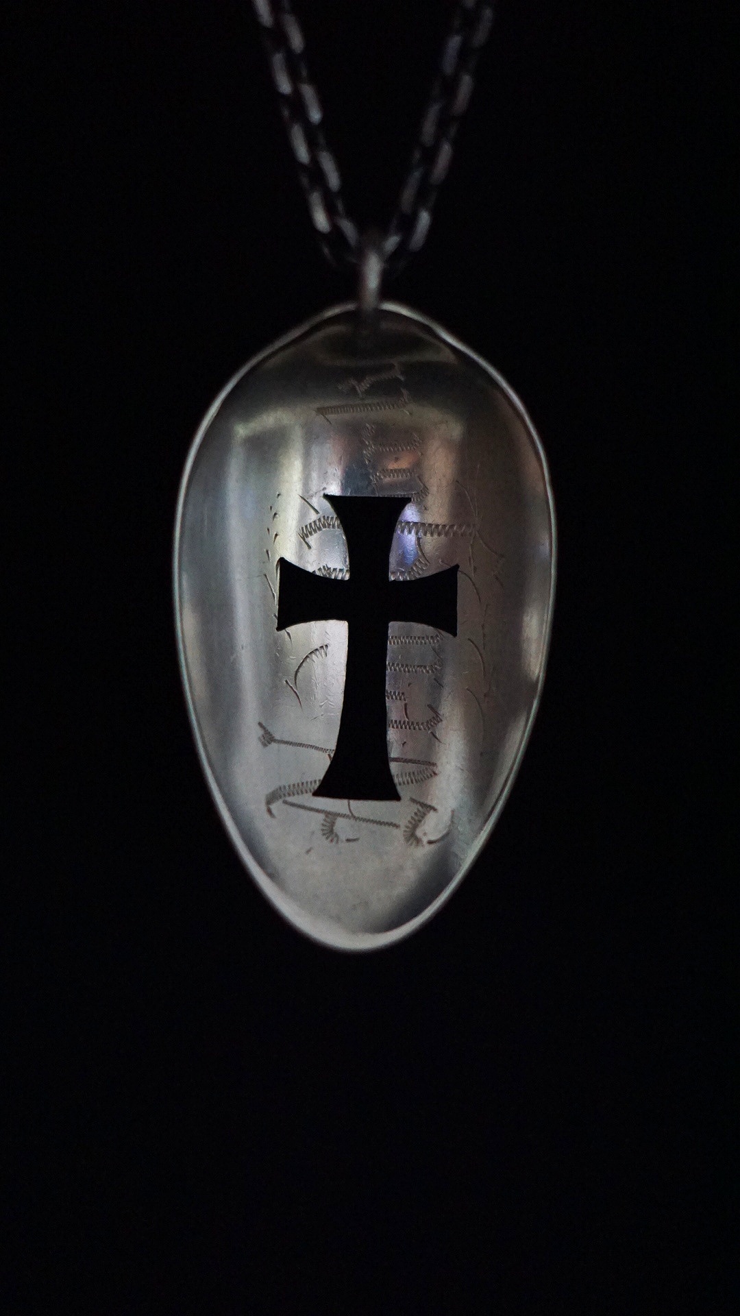 【欧洲古董银勺十字军吊坠】