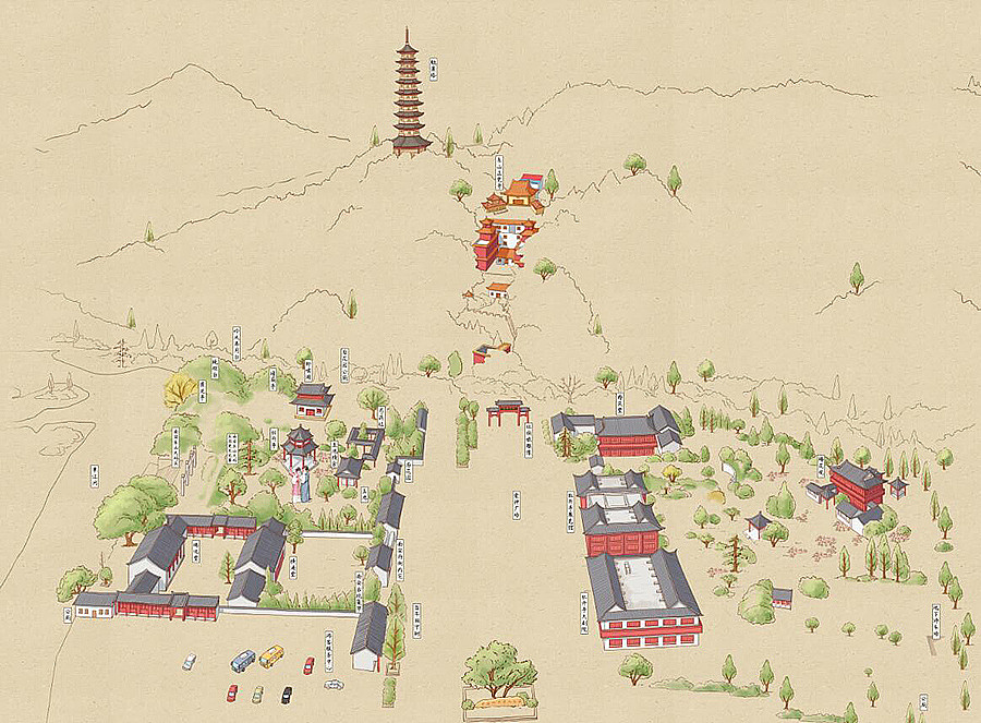 中国牡丹园景区手绘导览图—喵星岛文创出品