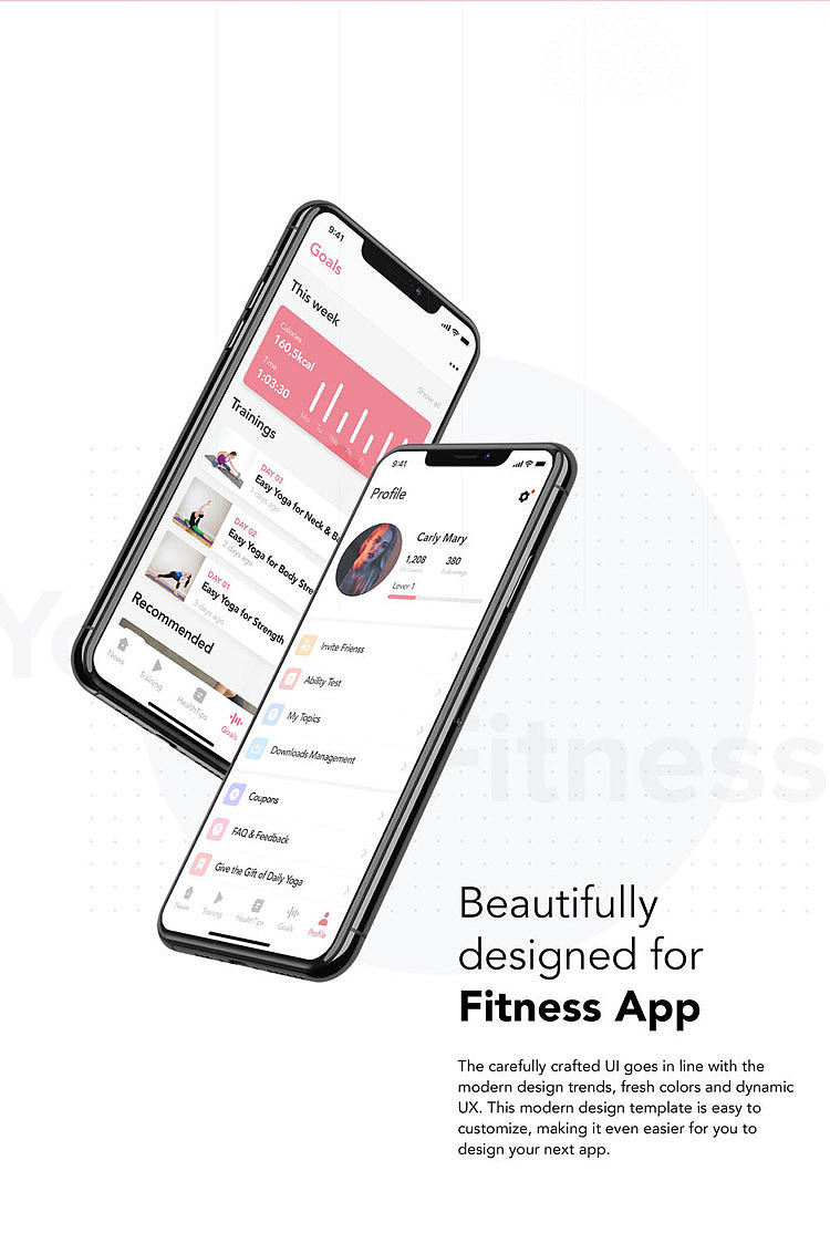 瑜伽瘦身运动健康护理私教课APP手机H5小程序UI设计