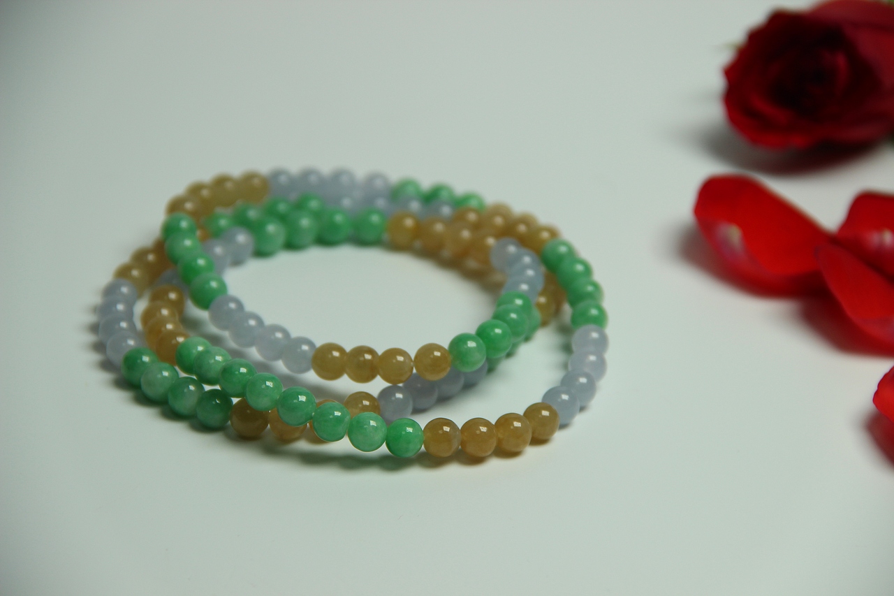 种水多彩翡翠圆珠项链 奇玉记