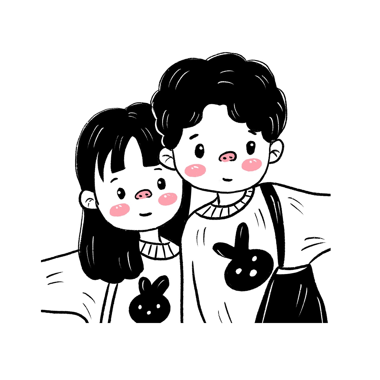 黑白情侣头像可爱|插画|创作习作|花栀子吖_原创作品-站酷zcool