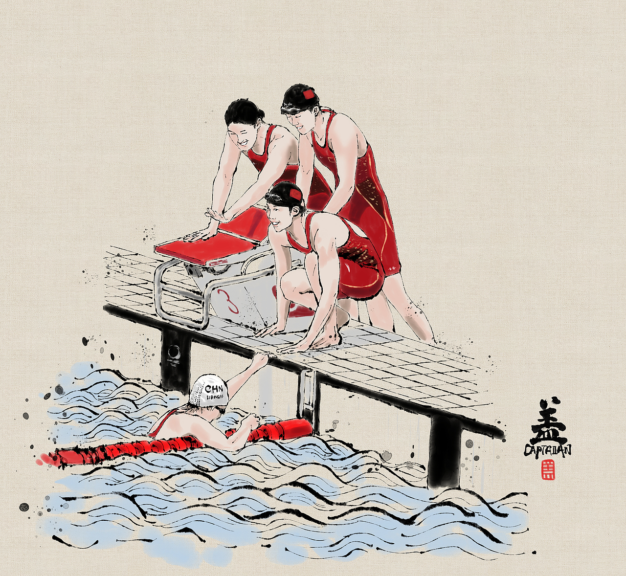 人民网｜中国军团奥运夺金水墨长图（图ZMjY1OTUyODg0） - 商业插画 - 站酷设计师盖括原创素材 - 站酷ZCOOL