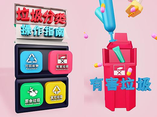 移动端竖屏C4D动画设计 垃圾分类 有害垃圾 UI动效设计