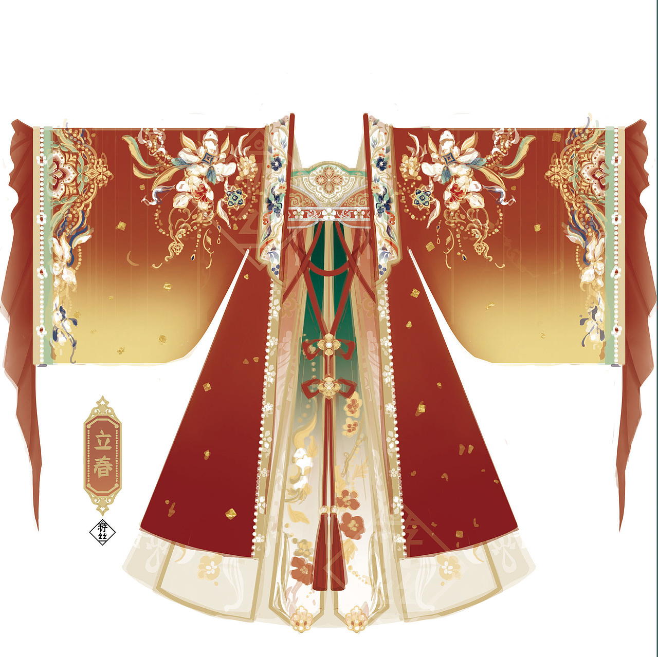 游设计|春日盛景 汉服 齐胸裙 大袖衫（图ZMzM3MTYwNTI0） - 传统/民族服饰 - 站酷设计师游丝画画中原创素材 - 站酷ZCOOL