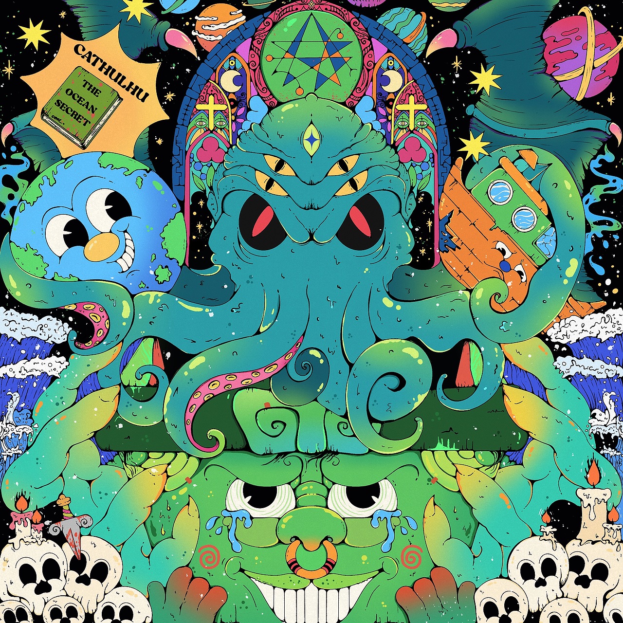 一炎狗鼎X小花浪｜🌍🐙《旧日支配者》🚢🌊（图ZMzE3MDk4OTc2） - 新锐潮流插画 - 站酷设计师小花浪的阿特原创素材 - 站酷ZCOOL