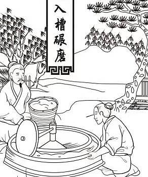 古法榨油工艺流程手绘插画