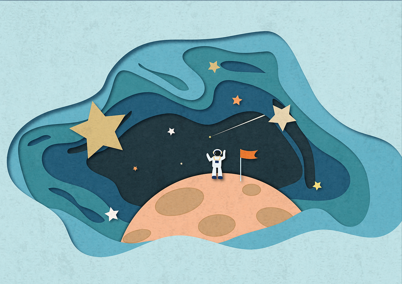 太空漂流-剪纸风插画