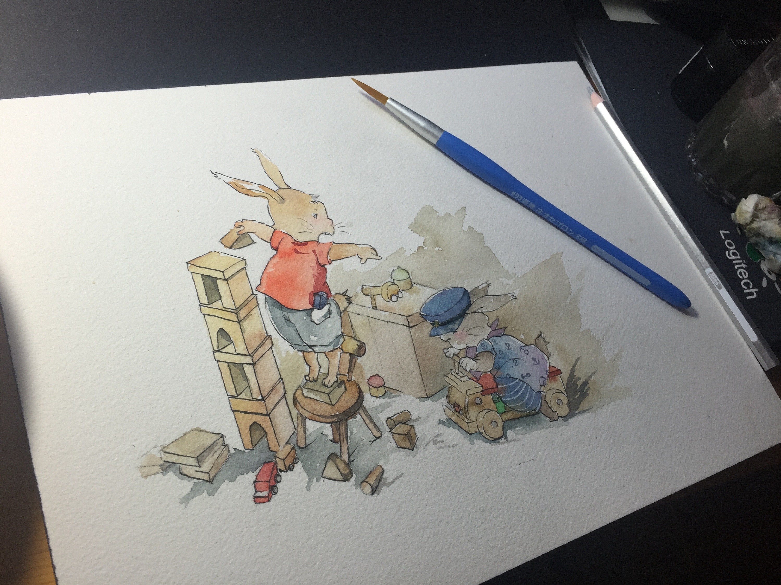 水彩手绘卡通风格绘画过程