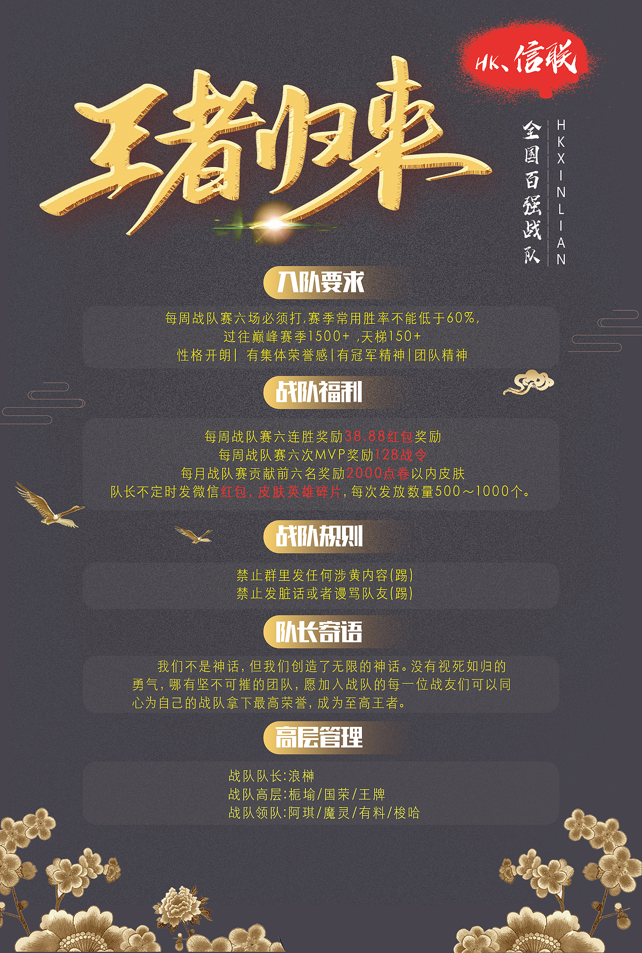 王者荣耀游戏战队人员招聘海报