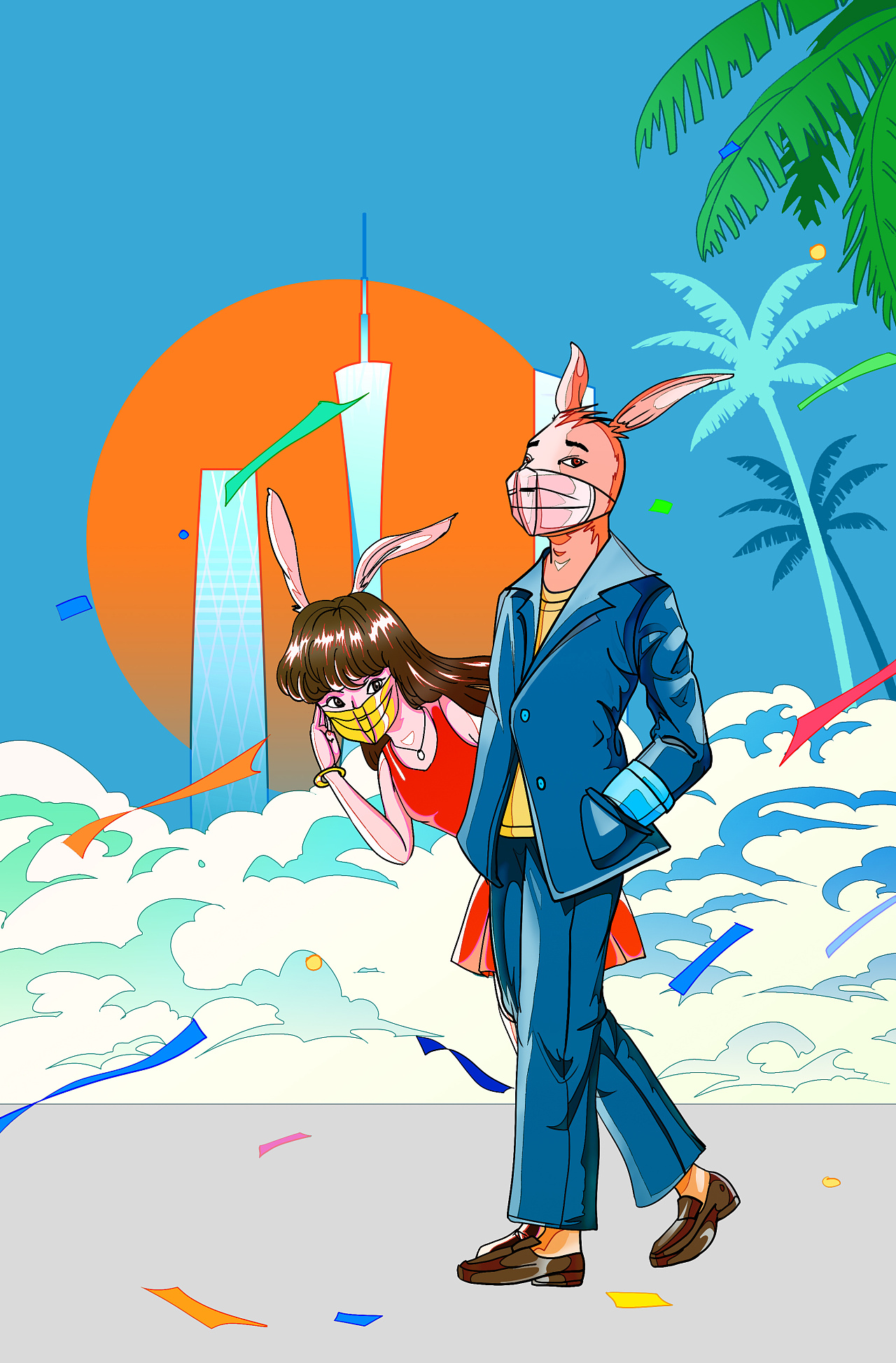 citypop风格插画:广州街头