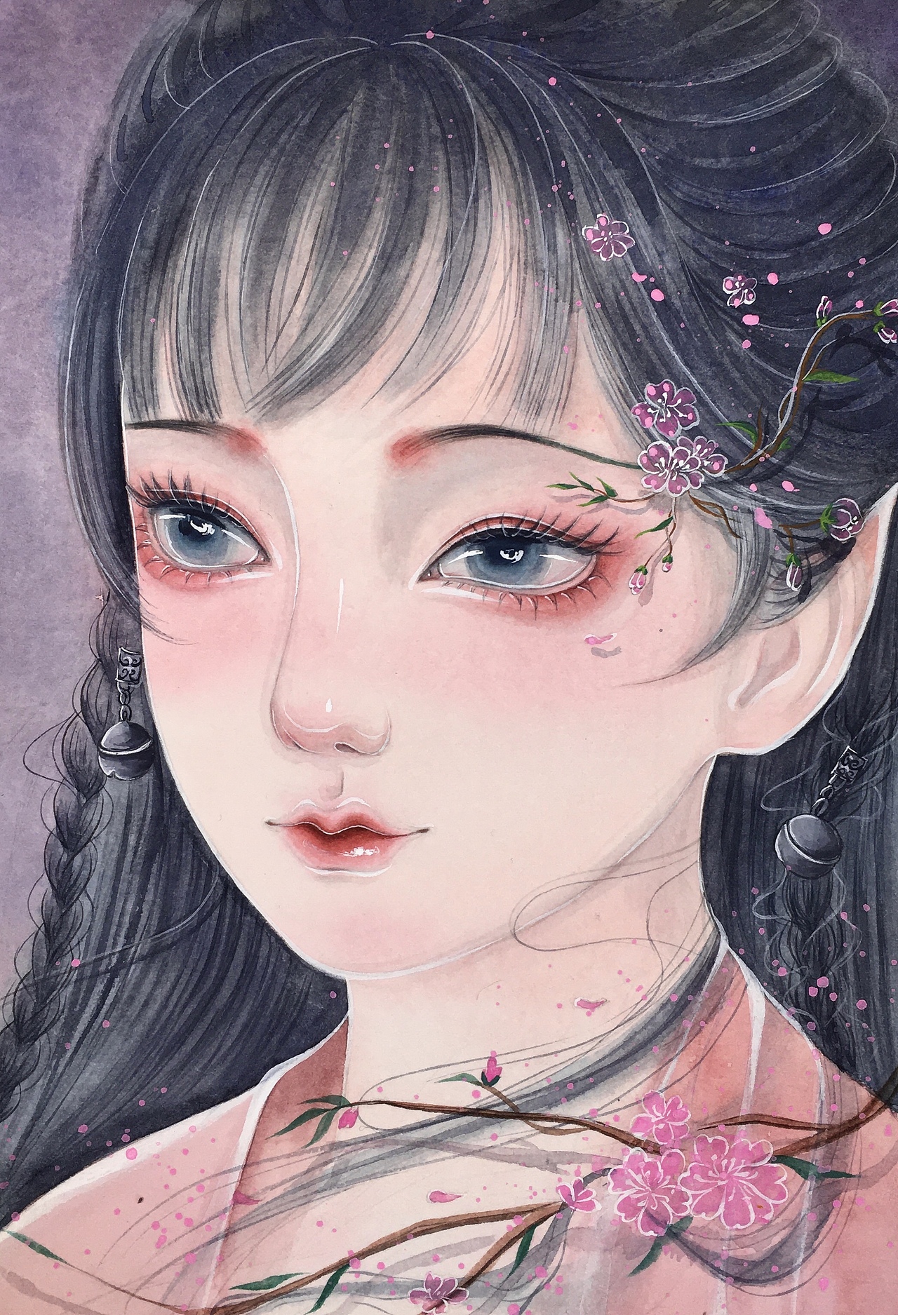 原创水彩插画美女之小粉