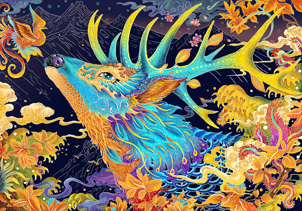 灵之鹿 插画 手绘 线稿 白描 @鸭朵殿下（图ZMjg2OTQ5ODQ4） - 商业插画 - 站酷设计师鸭朵殿下原创素材 - 站酷ZCOOL