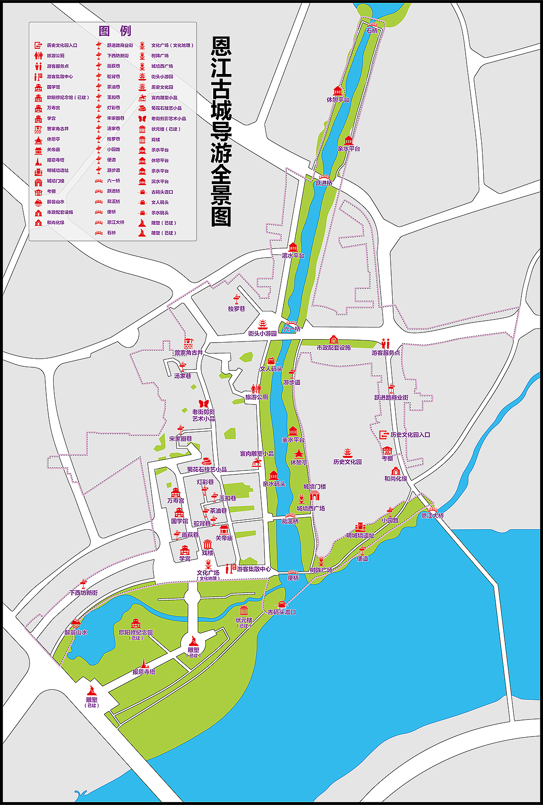 恩江古城导游全景图