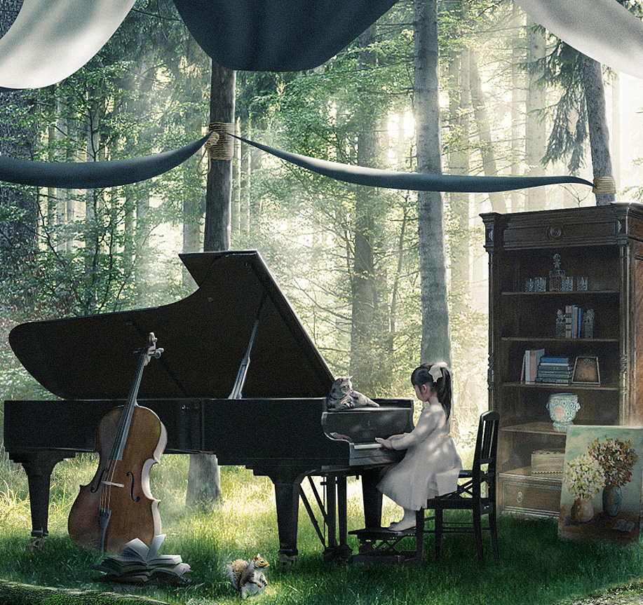 钢琴森林海报合成