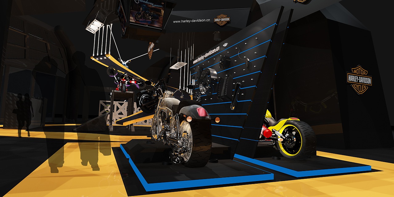 学校展示设计的作业,做一个哈雷戴维森的展厅岳阳