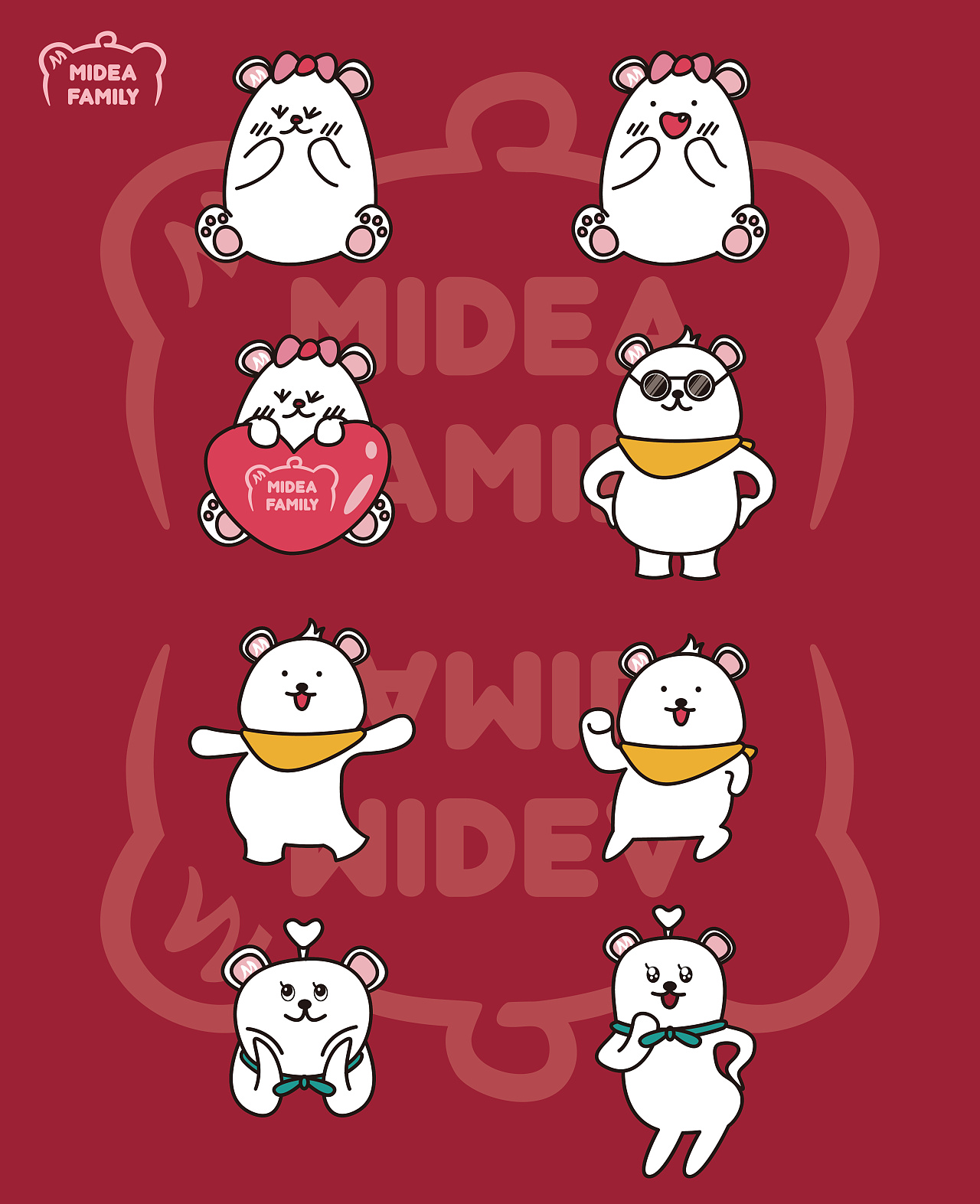 midea family美的空调熊小美一家q版形象