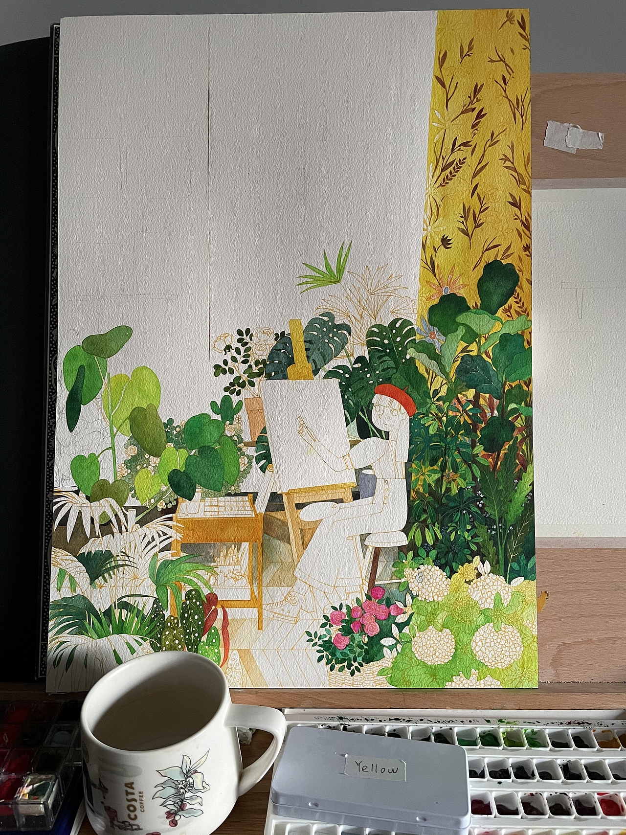 粗略上色,刻画植物中~
