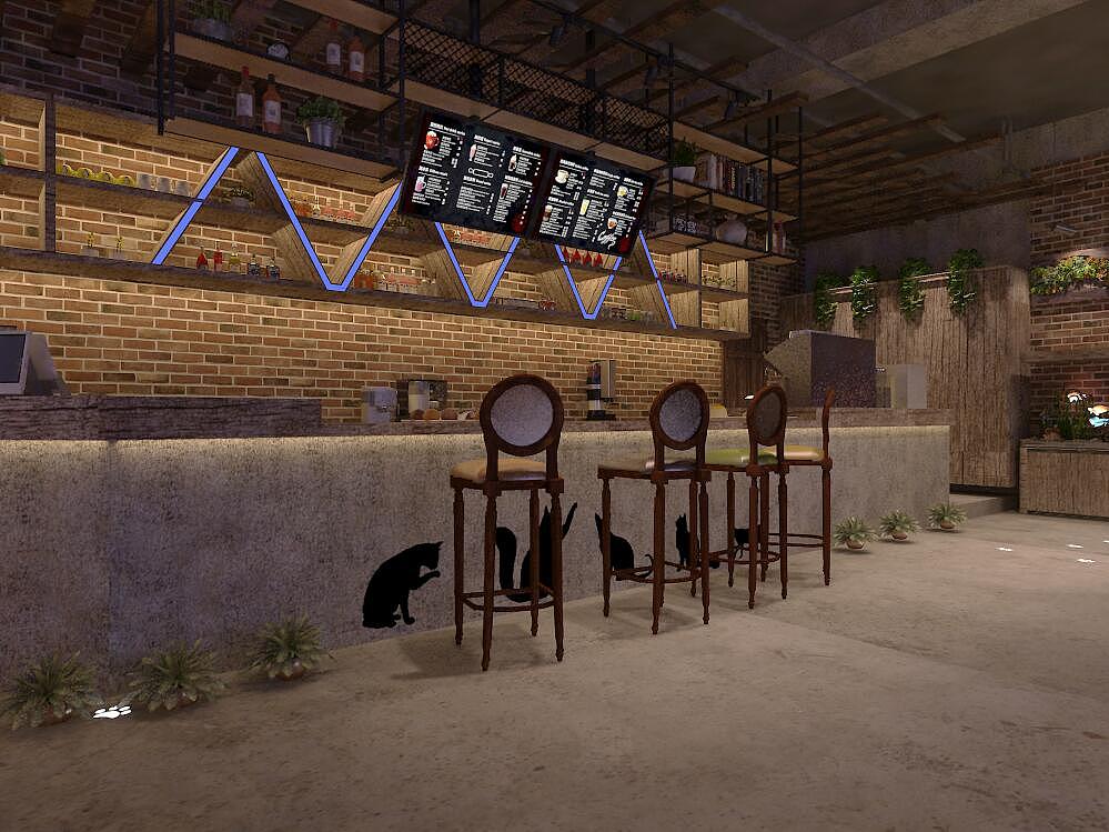 咖啡馆3D原型设计漫猫咖啡