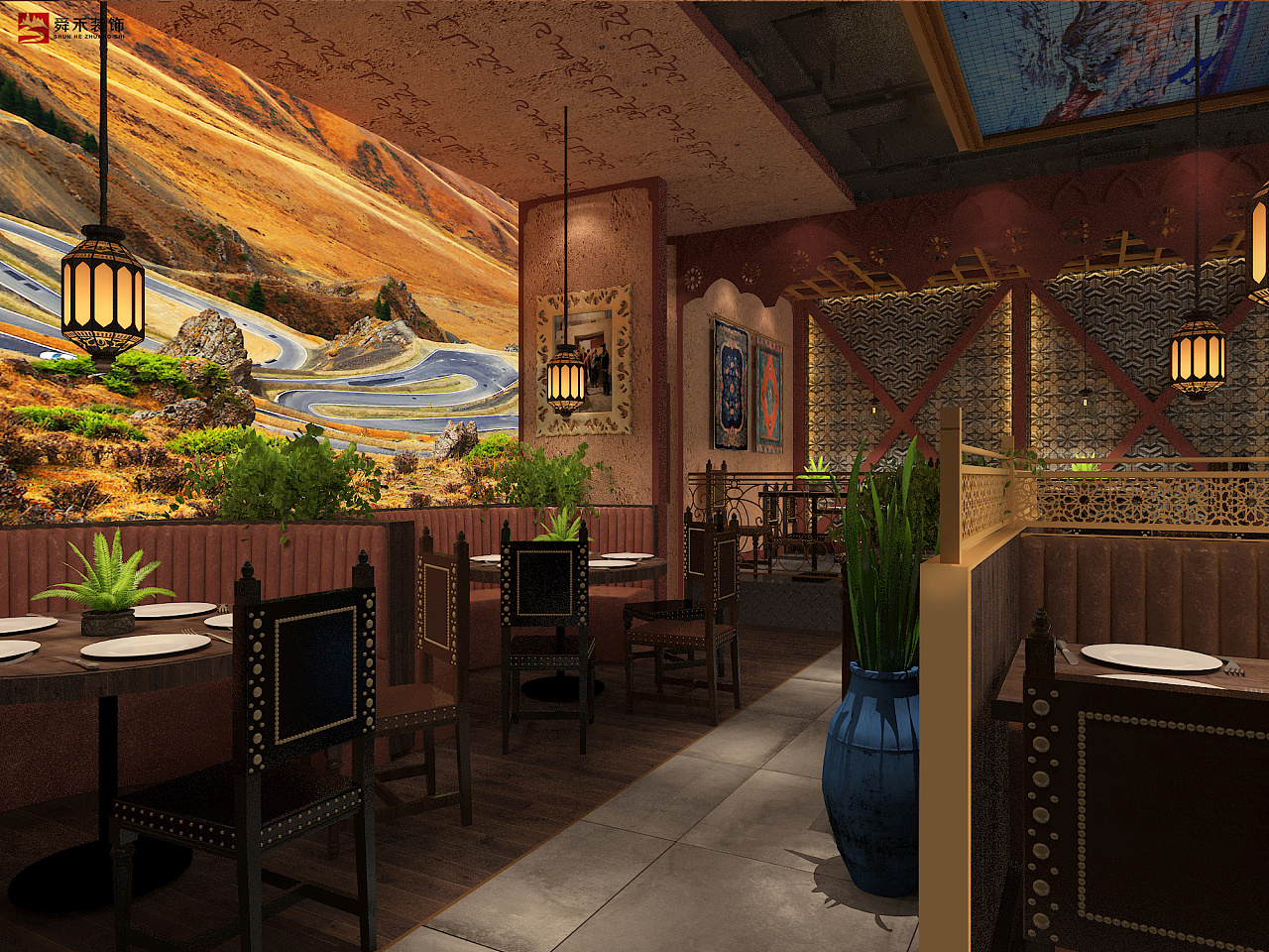 青岛特色新疆西域风情主题餐厅装修设计--山东舜禾装饰