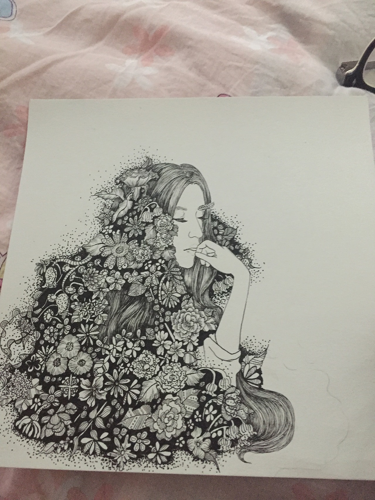 花海,黑白装饰插画