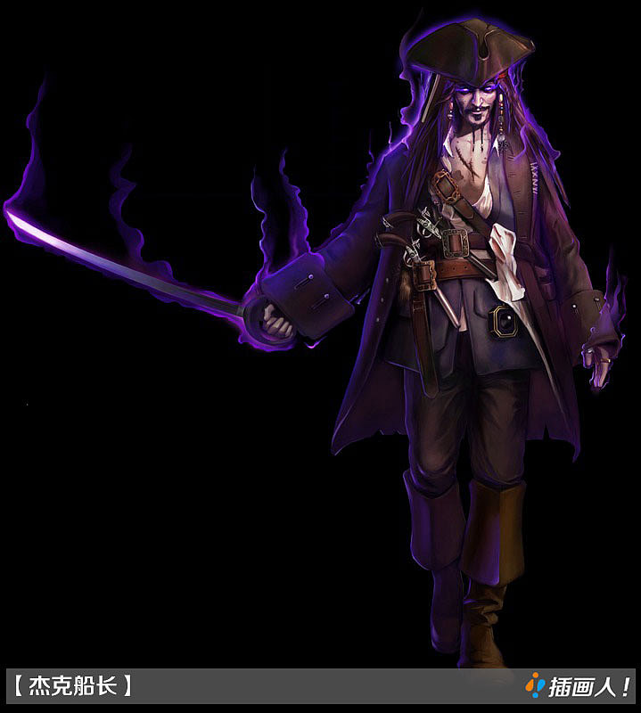 游戏角色原画加勒比海盗杰克船长