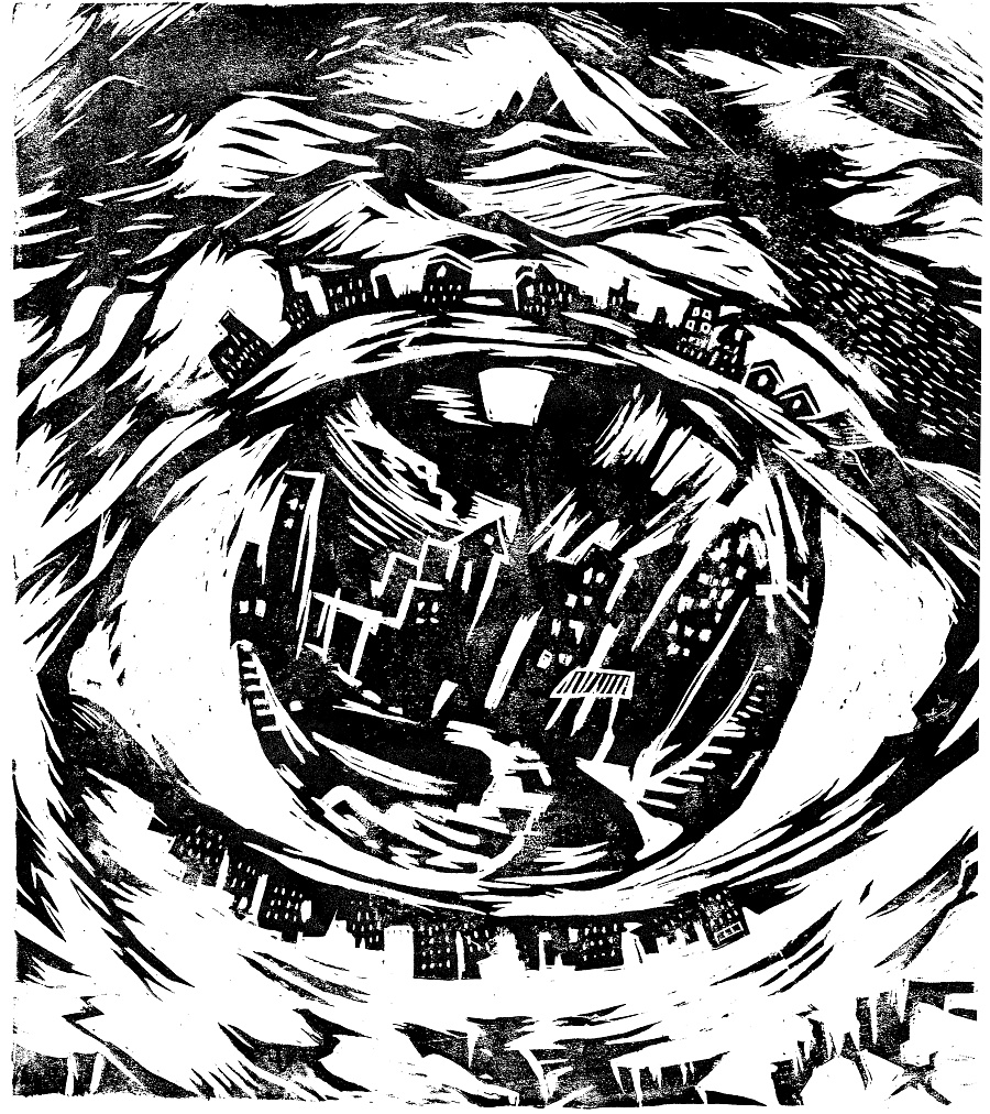 invisible city linocut 版画插画