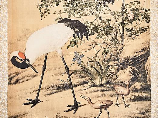 郎世宁《花荫双鹤图》(复制品)拍摄,整图及局部。
