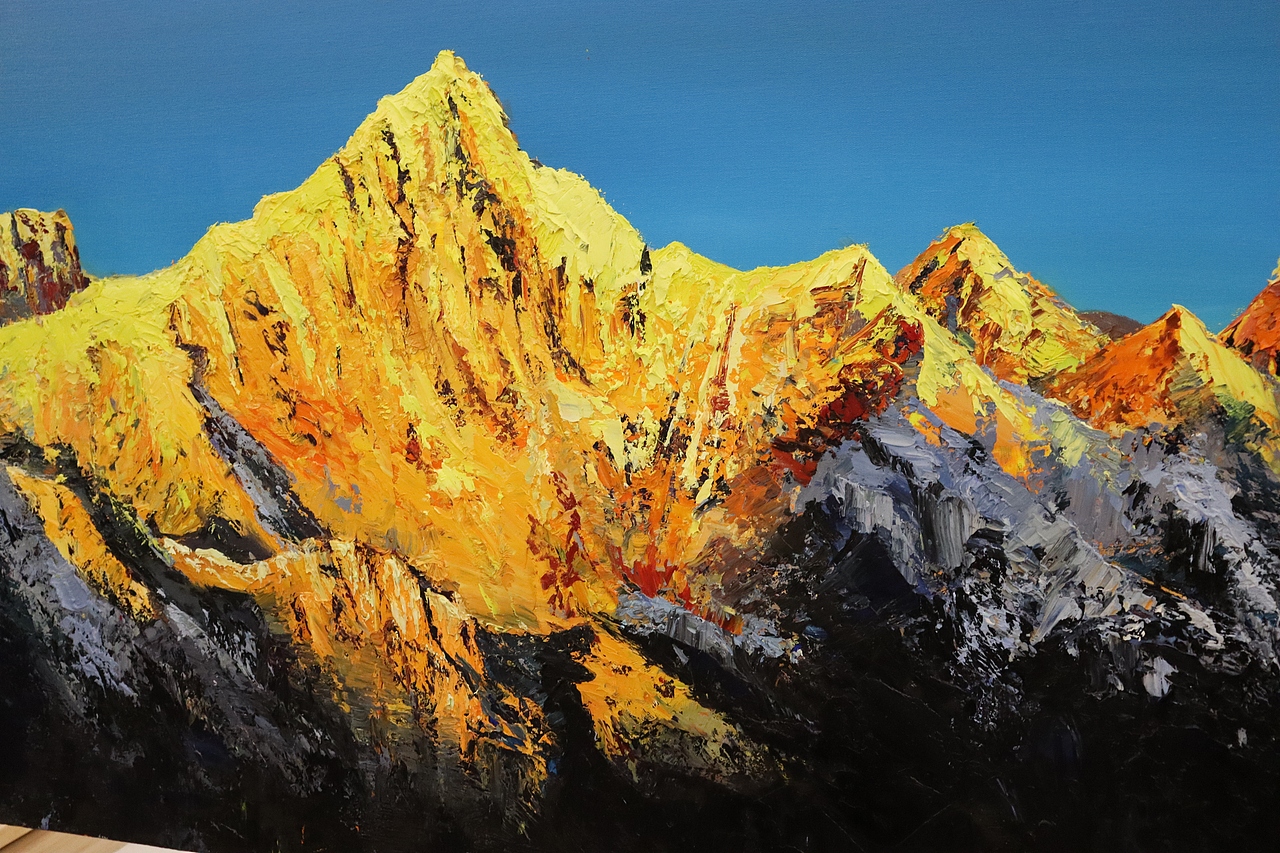 油画曙光梅里雪山卡瓦格博峰