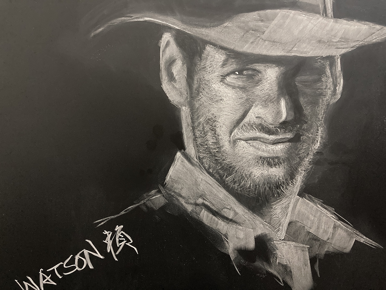 黑板粉笔人像画-哈里森福特