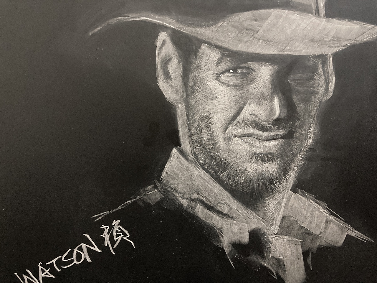 黑板粉笔人像画-哈里森福特