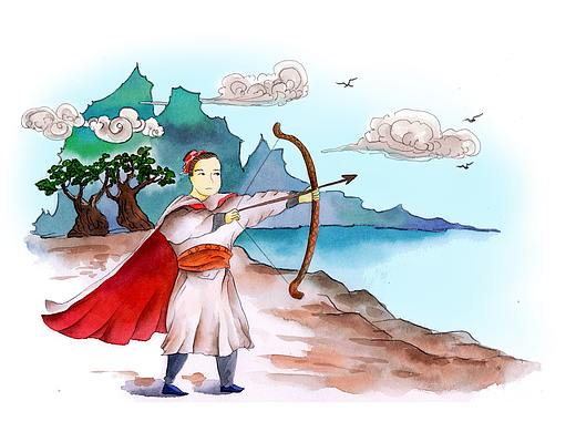 古风手绘水彩插图