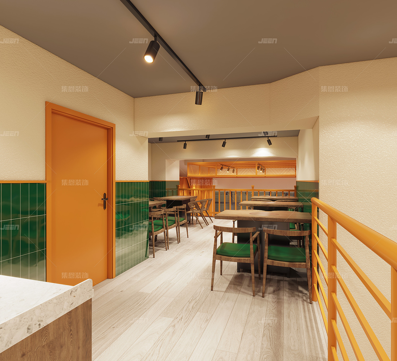 福囍串烤海鲜大排档祭城店_烧烤店设计效果图_集恩装饰（图ZMjU1NDUyMjky） - 酒店餐饮设计 - 站酷设计师集恩餐饮全案设计原创素材 - 站酷ZCOOL