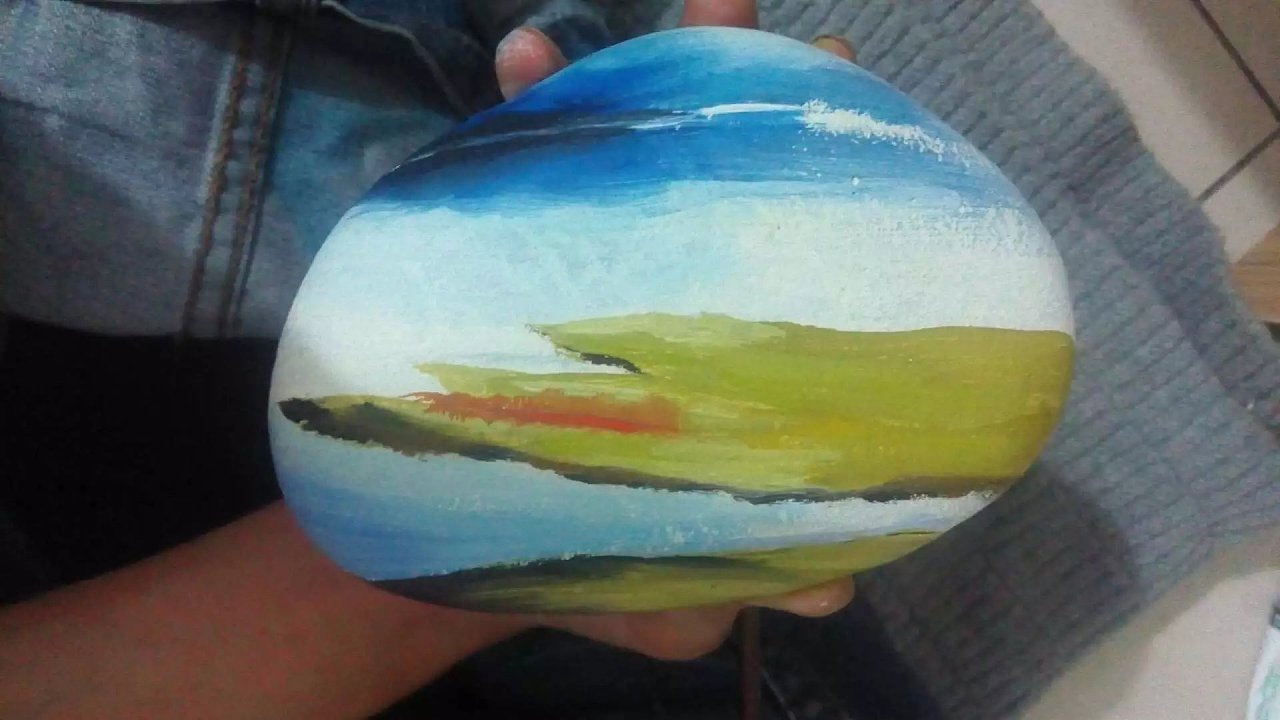 石头画过程 静静的湖边