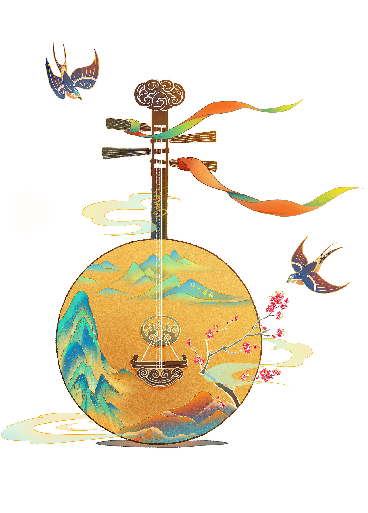 飞天·月琴寻春（图ZMjg1NTgwOTQw） - 商业插画 - 站酷设计师江心渴雨原创素材 - 站酷ZCOOL