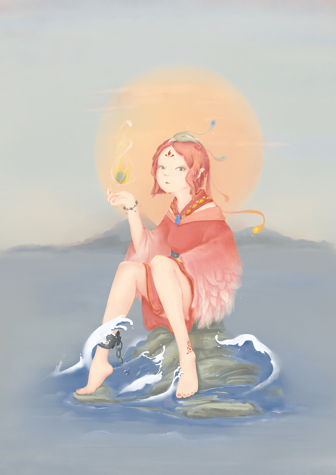 山海经精卫拟人绘画