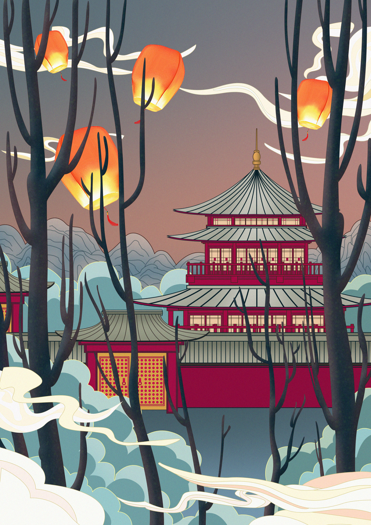 古风建筑插画作品