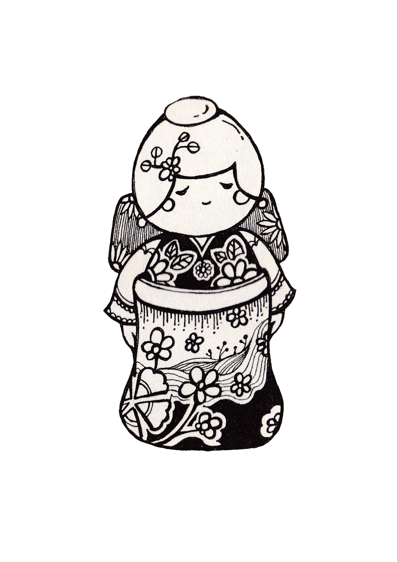 断断续续的画了很多作品,这是一组根据套娃形象创作的黑白装饰画作品