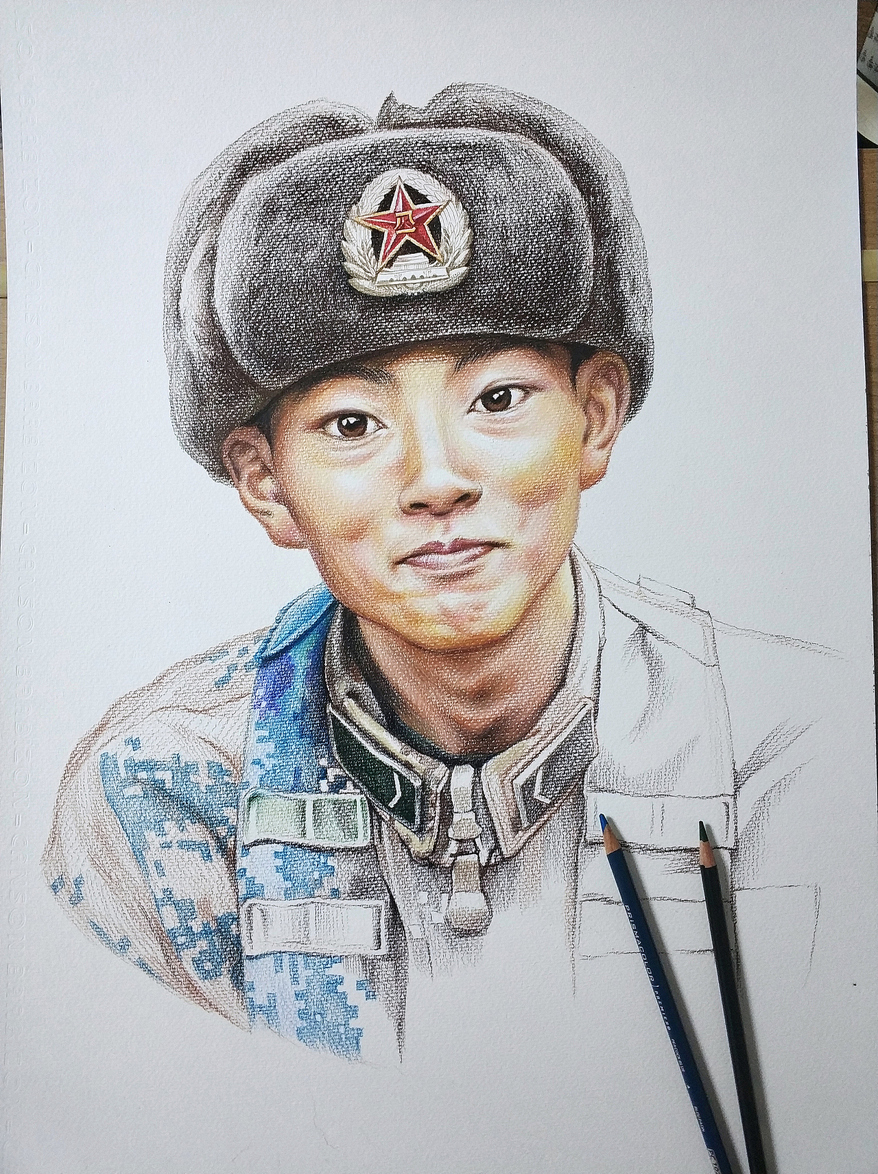 《清澈的爱 只为中国》为英雄陈祥榕画一幅彩铅肖像