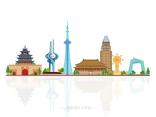 山东城市地标插画