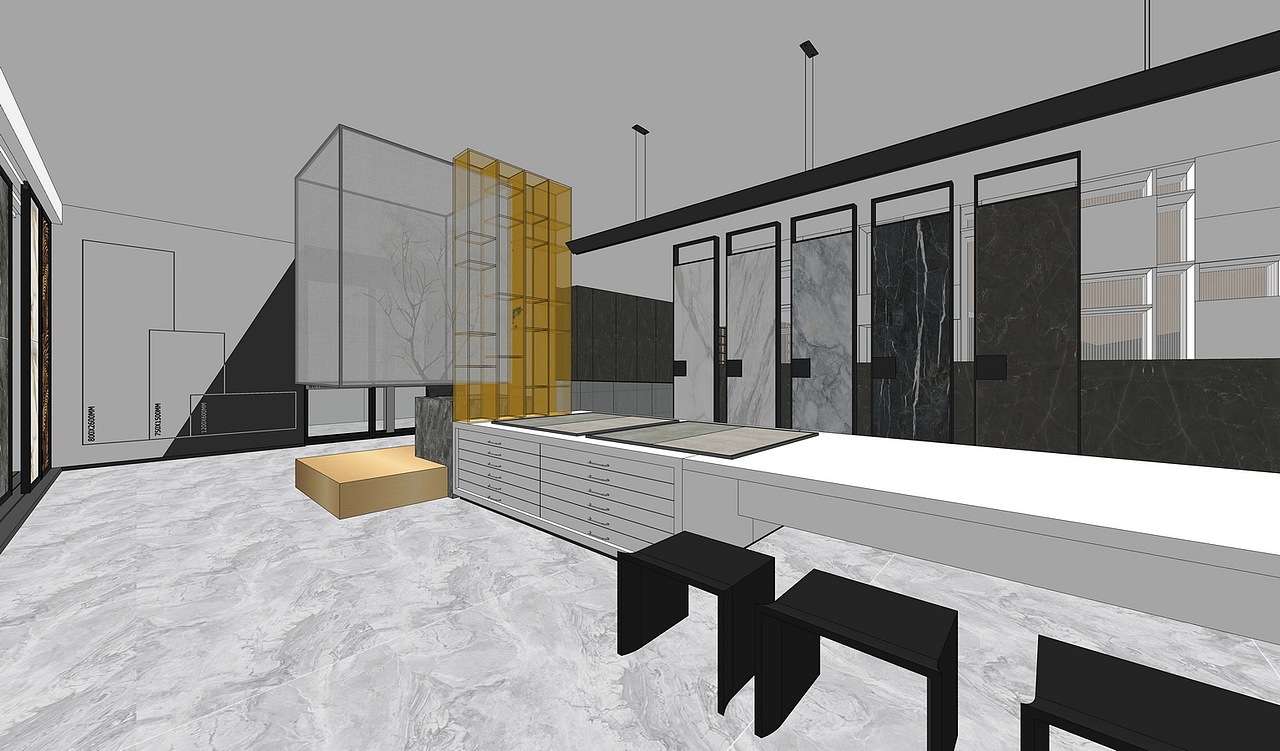 现代展厅su模型下载