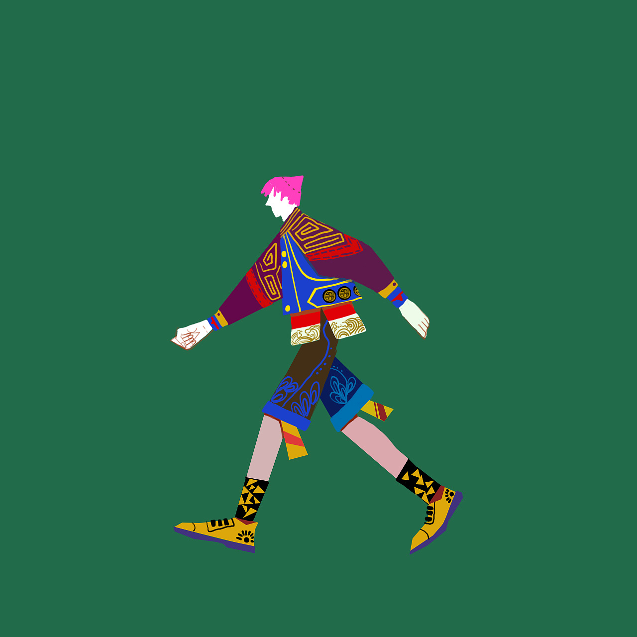 传统图案元素的服装插画联系