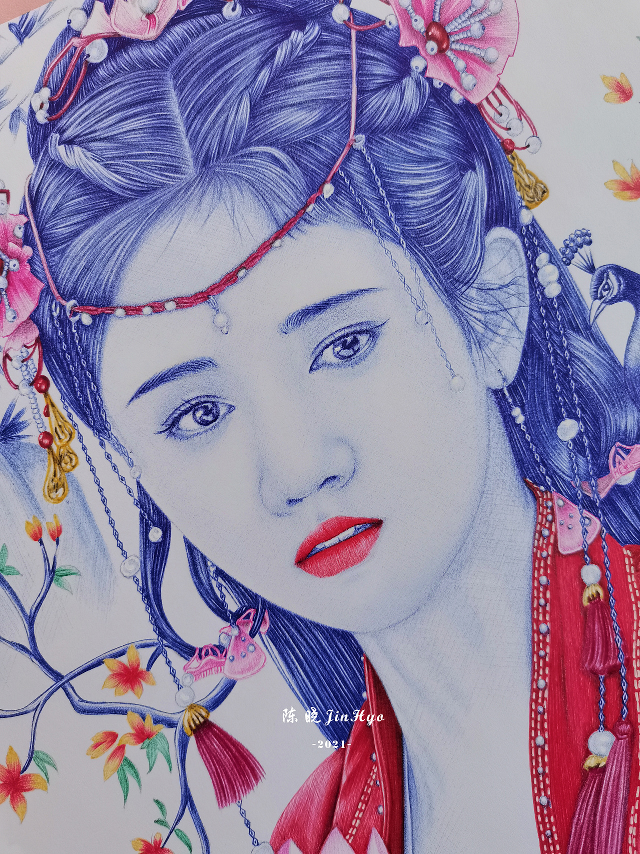圆珠笔手绘《嘉南传》鞠婧祎|纯艺术|绘画|陈晓jinhyo - 原创作品