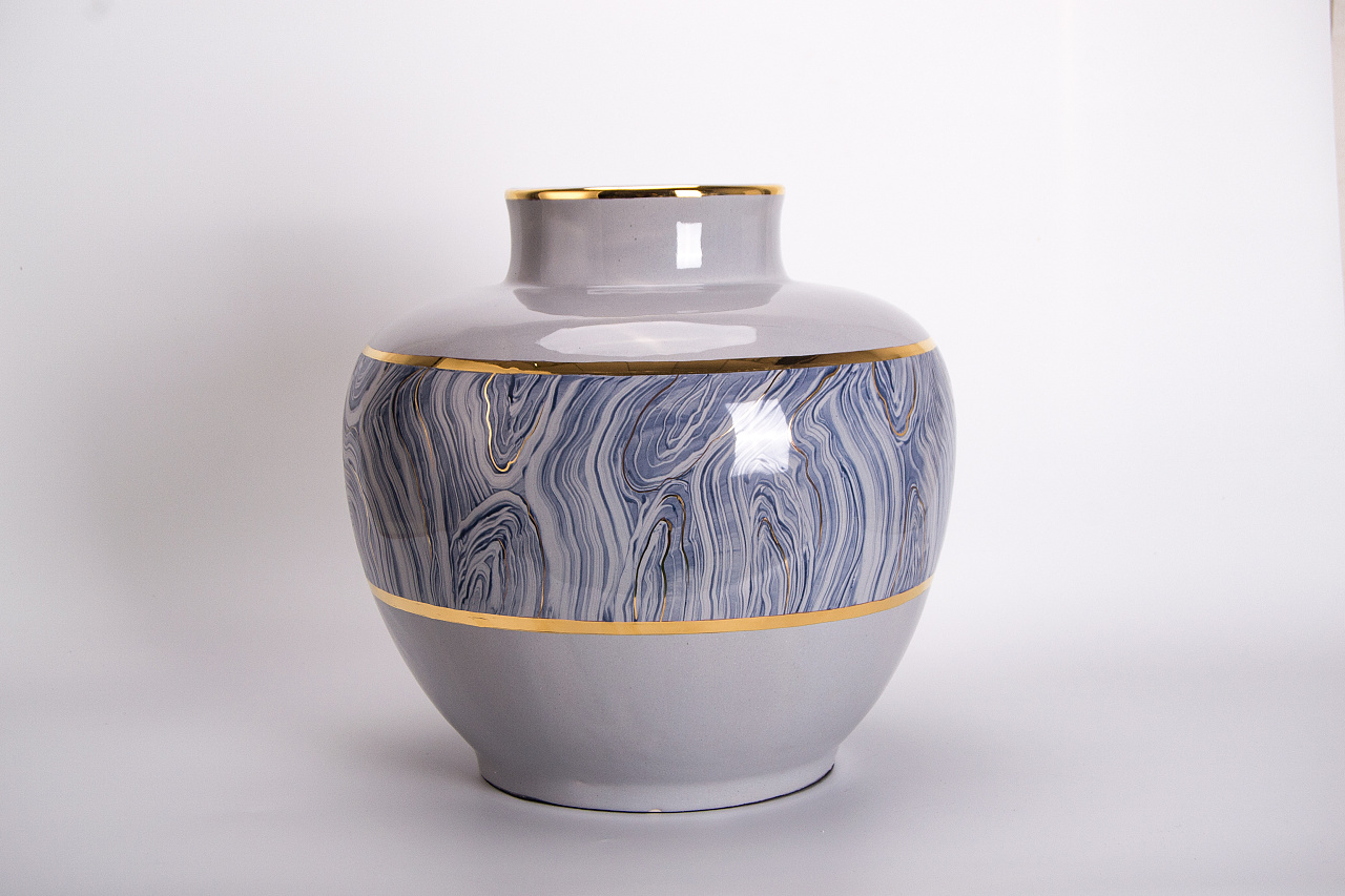 星派家居-新中式美式会所酒店大堂大型陶瓷插花瓶器皿