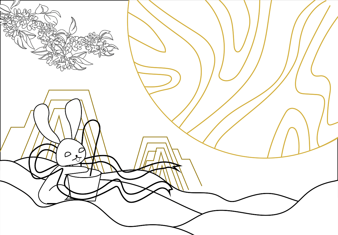 中秋佳节 玉兔捣药 ai插画 国潮国风