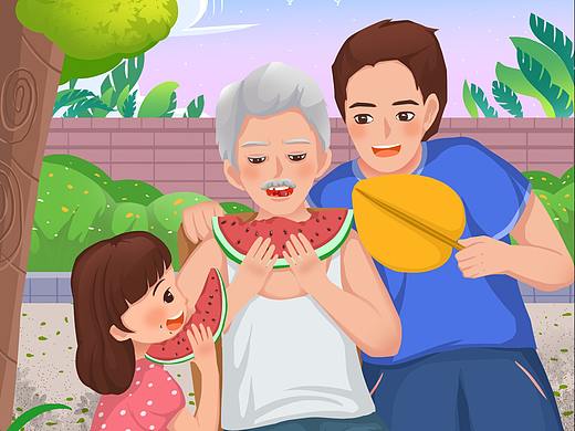 父親節(jié)三代同堂家庭插畫（個人主頁-ZNTMwODM5MDA=） - 商業(yè)插畫 - 站酷設計師Z77992165原創(chuàng)素材 - 站酷ZCOOL