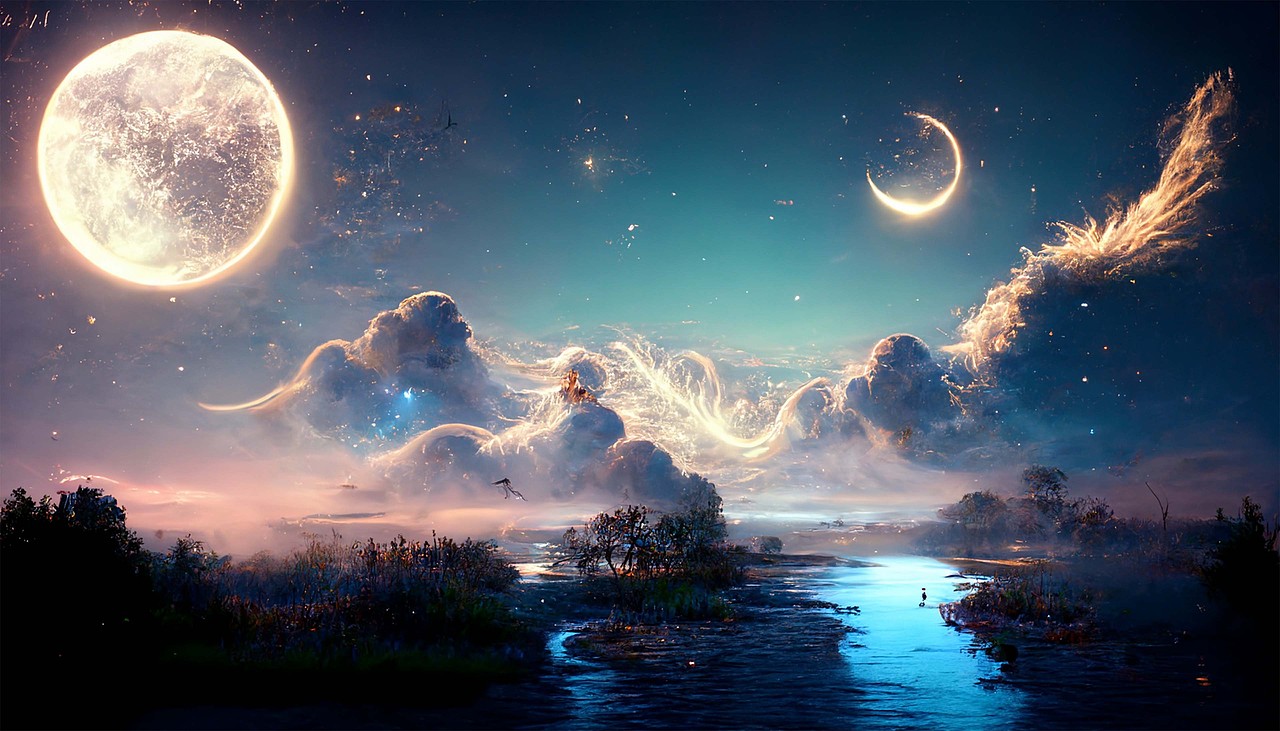 星空瀑布海水月