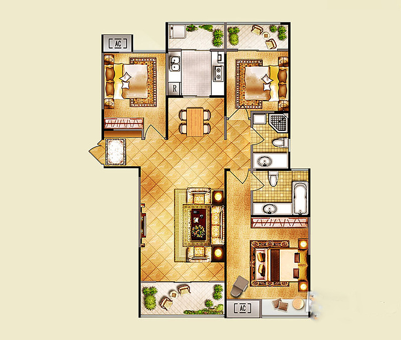 昌建誉峰120平三室两厅简欧风格装修效果图——户型图