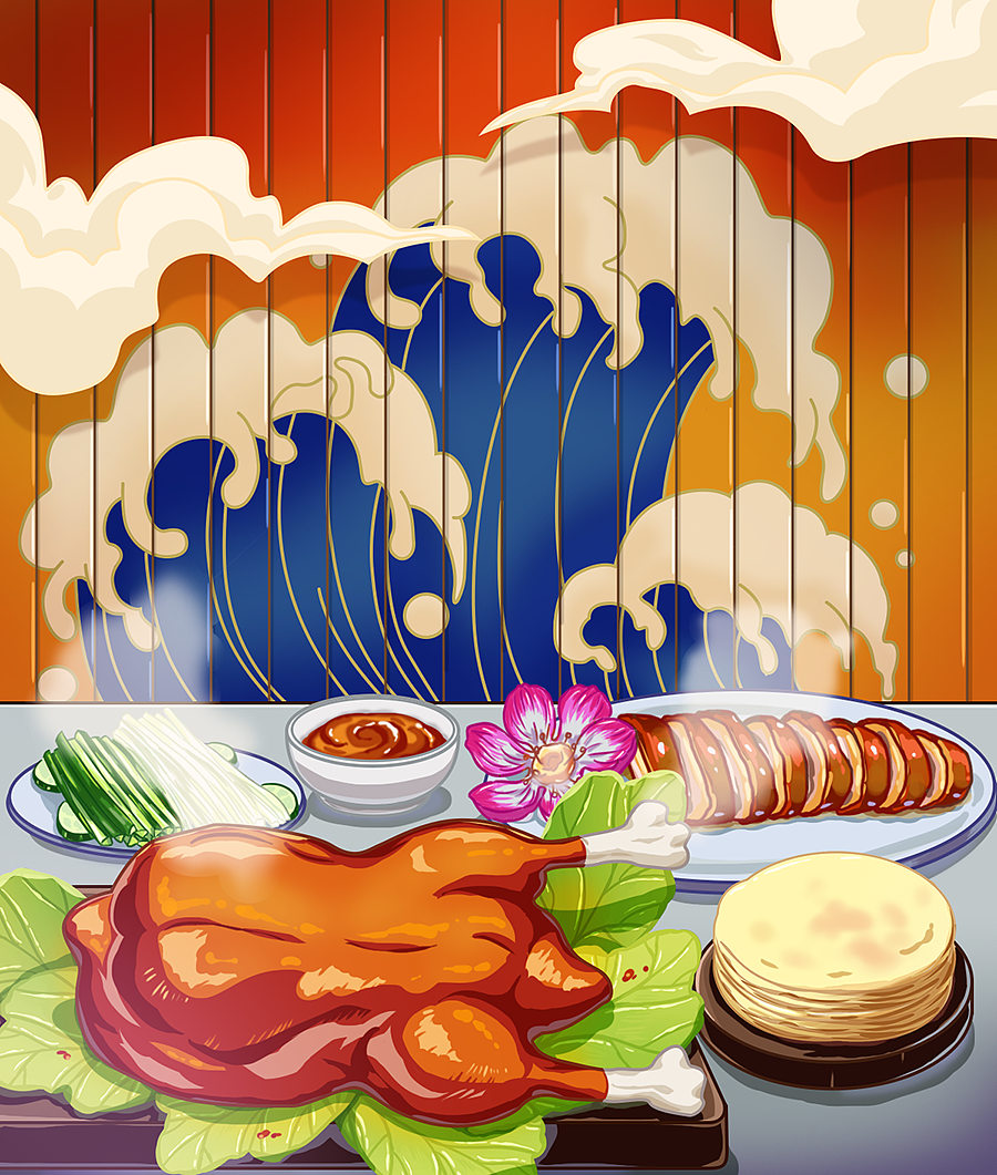国潮风美食插画