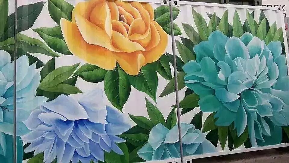 牡丹车厢壁画（图ZMTM0Nzc1ODc2） - 新锐潮流插画 - 站酷设计师海南壁画墙绘原创素材 - 站酷ZCOOL