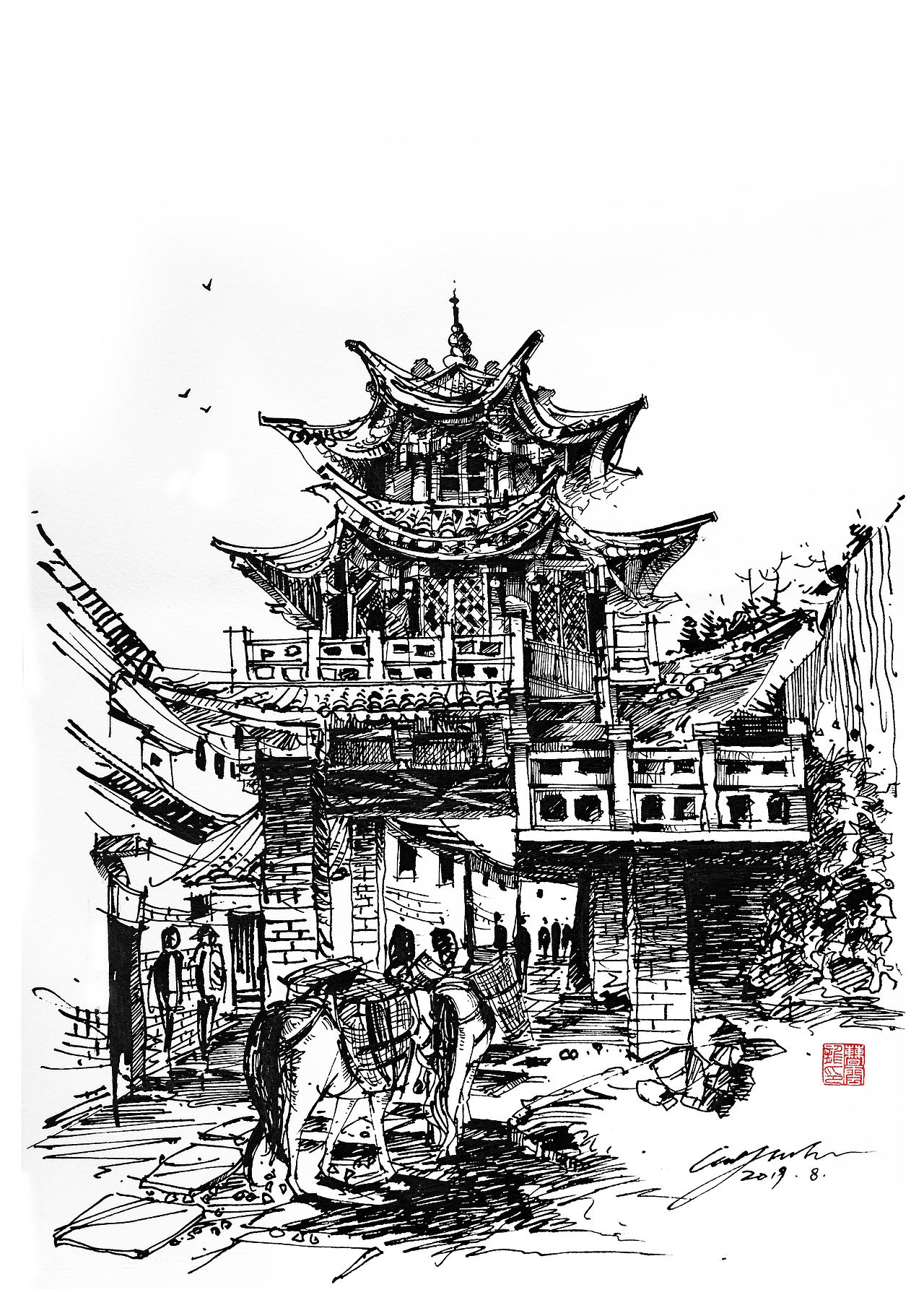 《茶马驿站》（图ZMTc0MTI0NzY0） - 绘画 - 站酷设计师無介设计原创素材 - 站酷ZCOOL